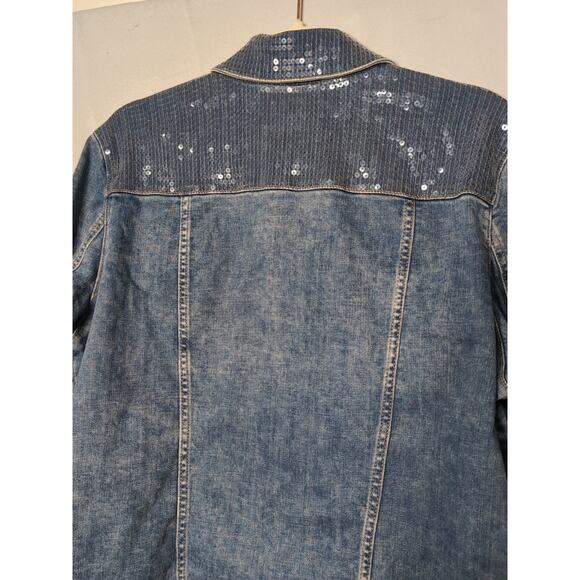 Chico's Women's Sequin Embellished Denim Jacket Snap Size 3(XL)(568) - Picture 8 of 12